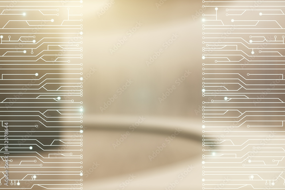 Aufkleber abstract virtual micro chip hologram on empty classroom background, artificial intelligence and mach