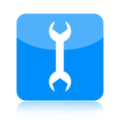 Spanner wrench tool blue glossy icon isolated on white background