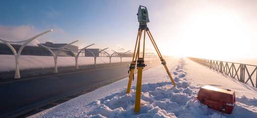 Earthworks. Topography. Measurement of land. Theodolite.