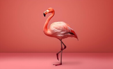 Fototapeta na wymiar Pink flamingo against pink background. Generative AI.