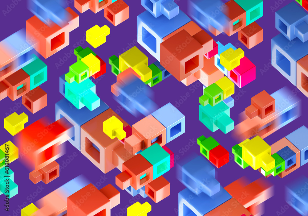 Poster multicolored background. cubes with children kit. colored blocks for children. multicolored backdrop