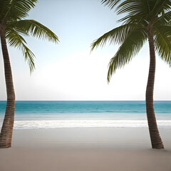 Naklejka premium Palm trees on a tropical beach at sunset, 3d render