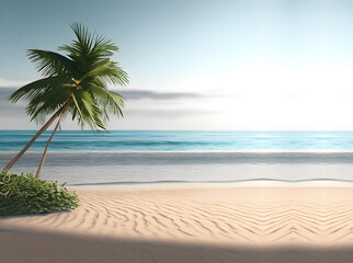 Fototapeta na wymiar 3D render of a tropical beach with palm trees and sand.