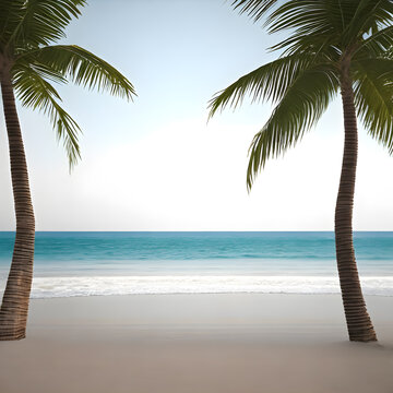 Palm trees on a tropical beach at sunset, 3d render
