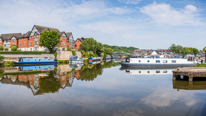 Panorama of narrow boats in Northwich Quay - 612082069