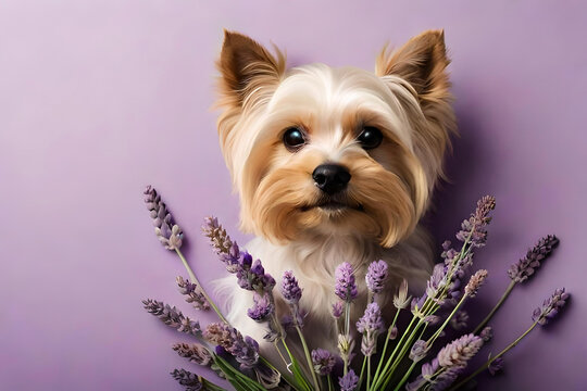Yorkshire Terrier dog on lavender background