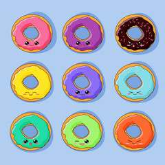 Kawaii donuts set.