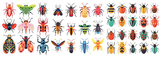 big set of insects bugs beetles and bees - obrazy, fototapety, plakaty