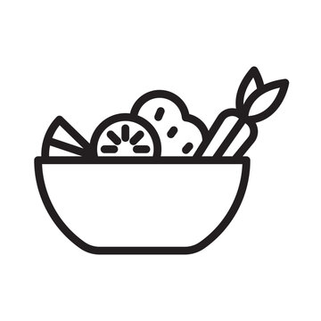 recommend clip art: Mixed vegetable salad bowl vector icon. Green healthy leaf breakfast salad bowl symbol.
