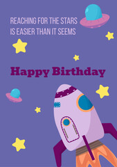 Greeting card rocket in space