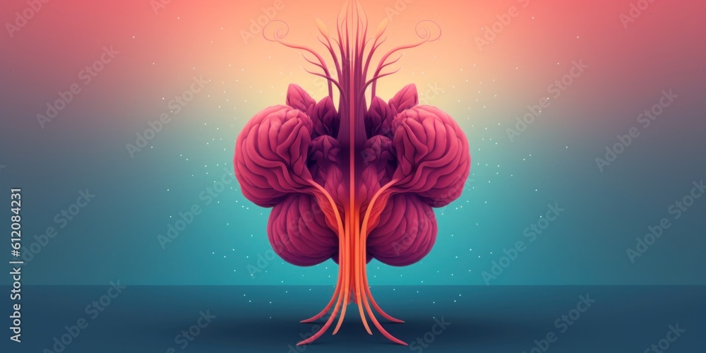 Poster a tree with a bunch of leaves on top of it. generative ai image.