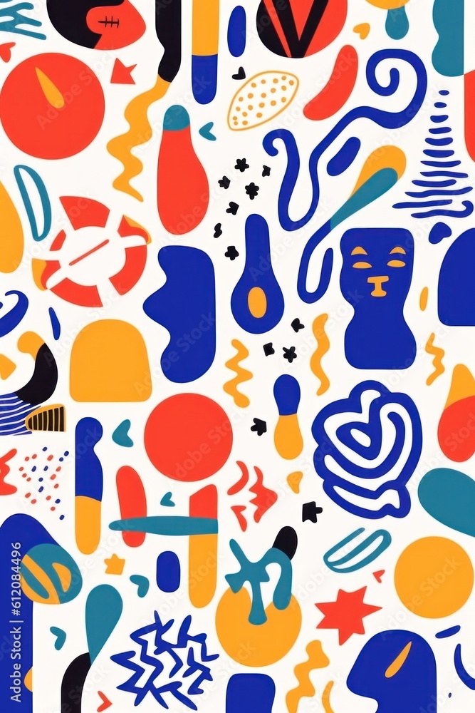 Poster a colorful pattern with various shapes and colors. generative ai image.