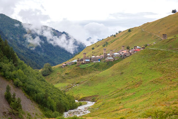 Fototapeta na wymiar View of Adishi village in Georgia. travel in the mountains