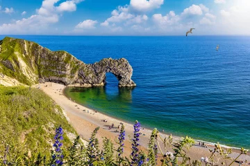 Fotobehang Kust Panoramic view of the beautiful Durdle Door beach at Dorset, England, during spring time  © moofushi