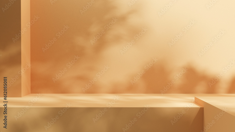 Poster podium stage background for product and presentations. empty background interior room stage with sun