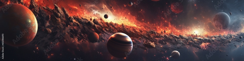 Poster a group of planets are in the sky. generative ai image.