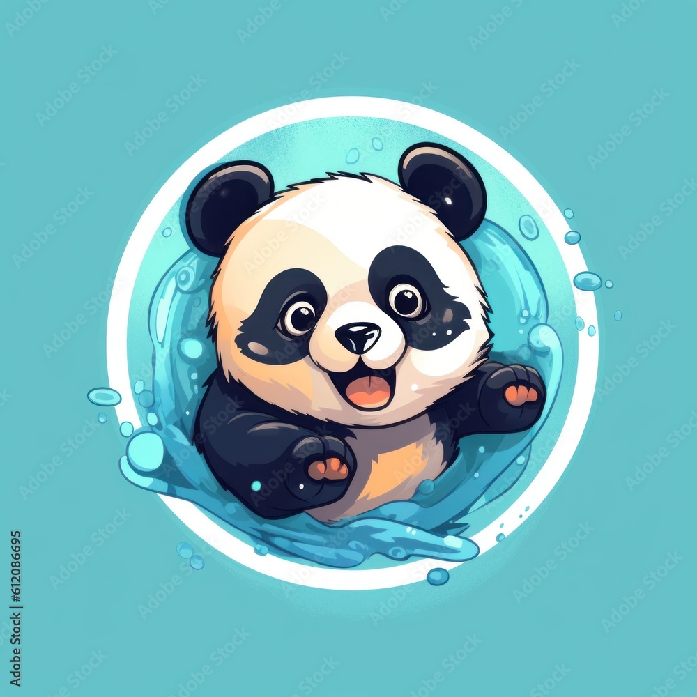 Poster a panda bear floating in a pool of water. generative ai image.