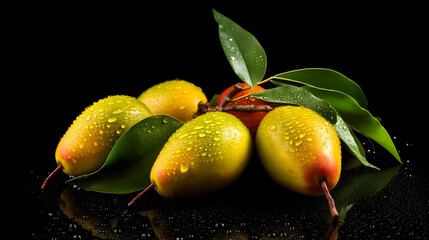 red and yellow color h of mangoes with water Droplets