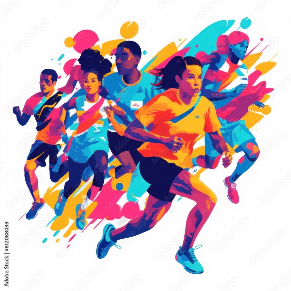 Poster a group of people running in a race. generative ai image.