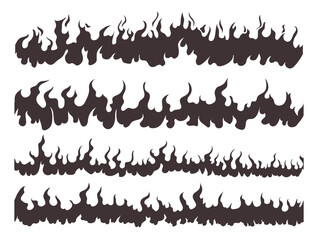 Fire flame burn black silhouette sketch isolated concept set. Vector design graphic illustration