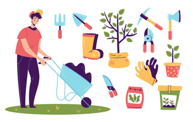 Farm garden tools isolated concept set. Vector design graphic illustration
