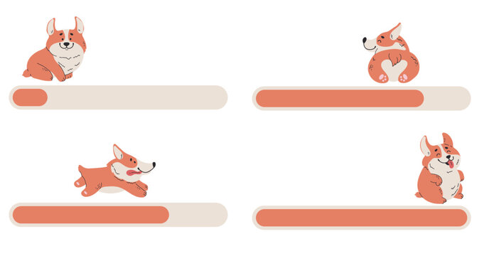 Load bar dog corgi pet progress download cartoon concept. Vector design graphic illustration