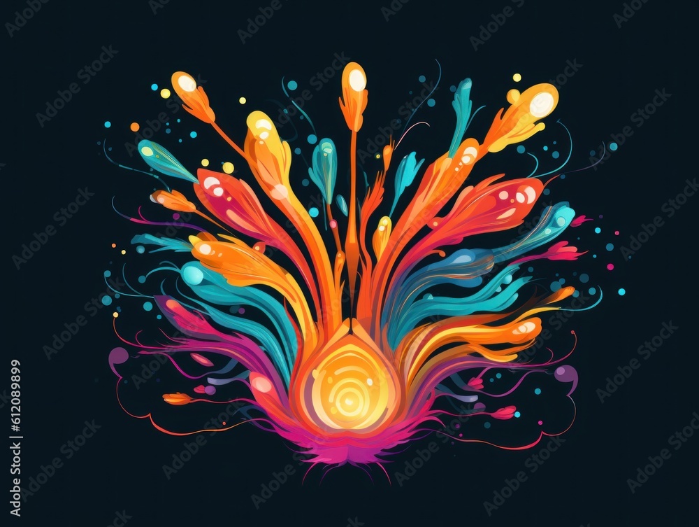 Poster a colorful explosion of paint on a black background. generative ai image.
