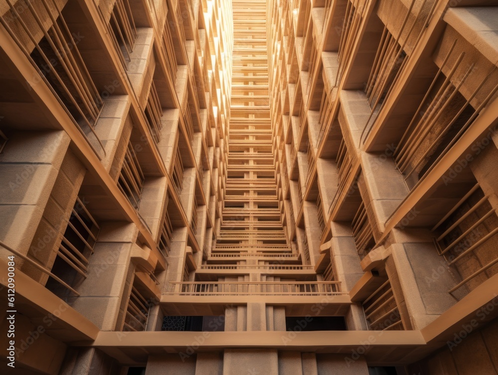 Poster a very tall building with a lot of windows. generative ai image.