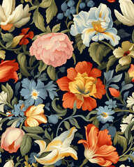 Wallpaper tileable pattern of flowers created with Generative AI technology	
