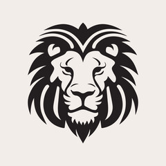 Lion head one color vector logo, emblem or icon. Tattoo art style.