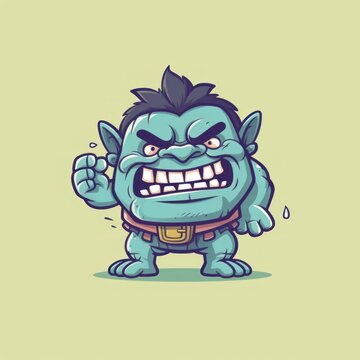 A cartoon troll with an angry look on his face. Generative AI image.