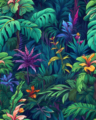 Wallpaper tileable pattern of tropical plants created with Generative AI technology	
