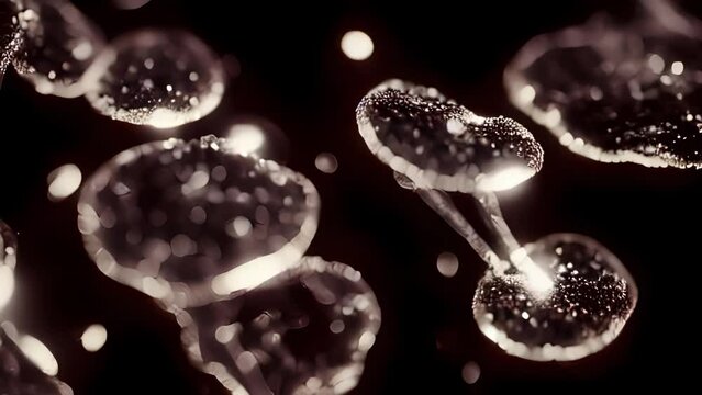 cells dividing under microscope, 
Animation imitating a view through a microscope, with a single microorganism self-replicating and multiplying into many (binary fission)
