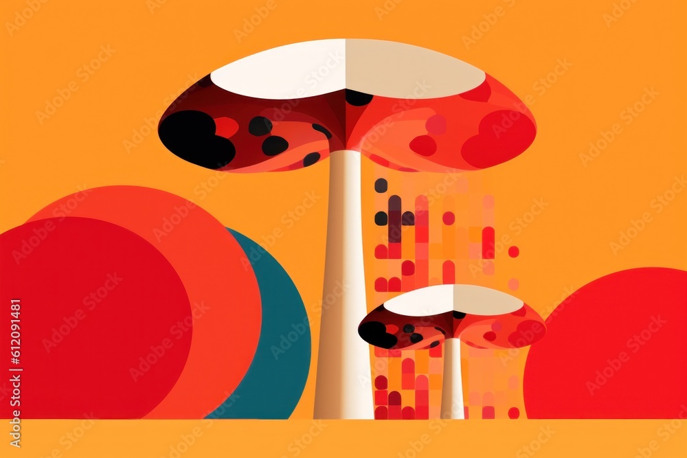 Aufkleber a group of mushrooms that are standing in the grass. generative ai image.
