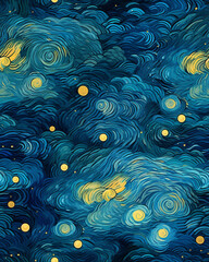 Wallpaper tilable pattern of sky in style of Vicent Van Gogh Starry Night created with Generative AI technology	
