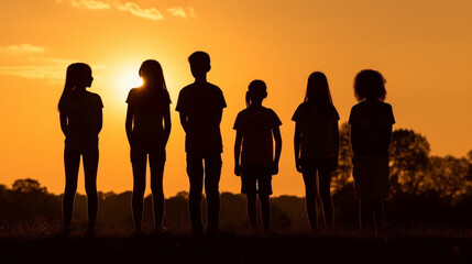 Fototapeta premium silhouettes of children, boy and girl, fictional place, infants