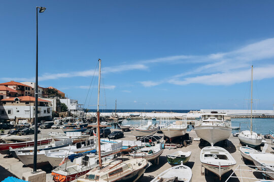 Batroun, Lebanon &mdash; 24.04.2023: View of the port in Batroun, Lebanon
