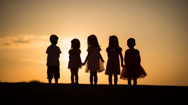 silhouettes of children, boy and girl, fictional place, infants