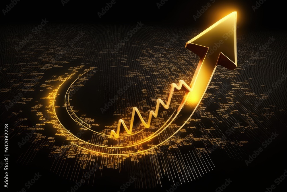Aufkleber golden arrow pointing up over black background with numbers