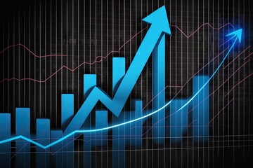 Fototapeta premium Financial graph showing growth or increase in profits over dark background
