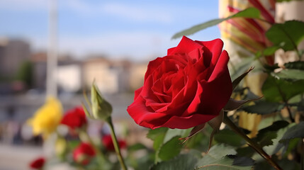 Tarragona, Spain - April 23, 2014: Roses to celebrate Sant Jordi day, the day of the book and the rose in Catalonia.