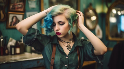 Fototapeta premium young adult woman is sad or thoughtful face or shocked or confused or unhappy, fictional place and happening
