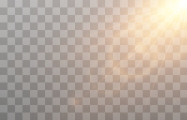 Vector light with glare. Golden light png. Flash of light png. Glare from the flash. Sun, sunbeams, dawn.