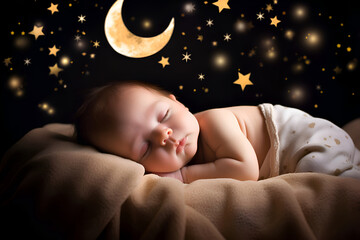 The baby is sleeping, cozy sleep under the stars and the moon, Generative AI 5 - obrazy, fototapety, plakaty