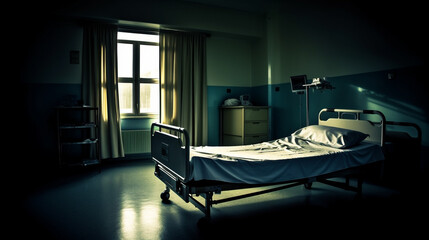 old dark simple hospital bed in a hospital room, hospital and bed