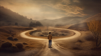 left or right, life or business decision on dirt road