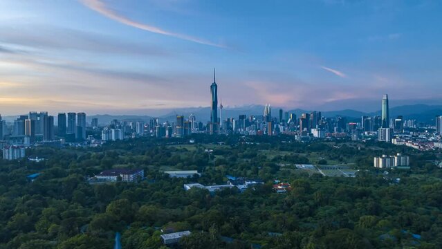 Hyperlapse footage of Kuala Lumpur cityscape during sunset
