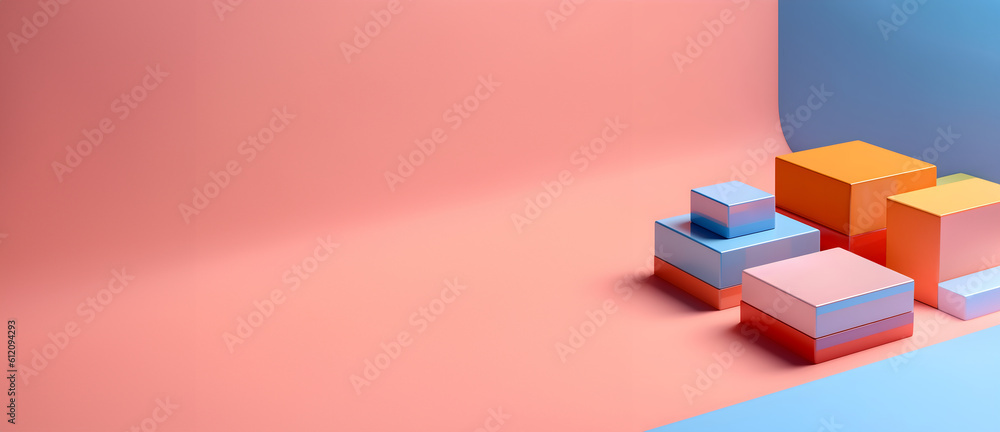 Aufkleber abstract minimal concept. pastel multi colour background with podium, abstract geometric cube box la