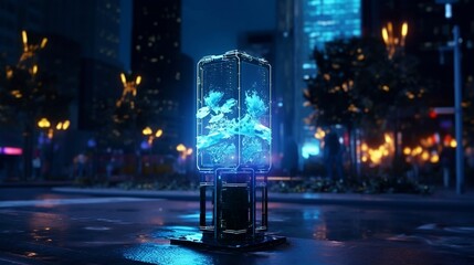 glowing bioluminescent lamp in the city at night