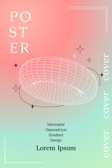 Fototapeta premium Vector y2k gradient donut grid. Surreal geometric shapes, abstract backgrounds gradient grid, wireframe, cyberpunk elements perspective grids. 